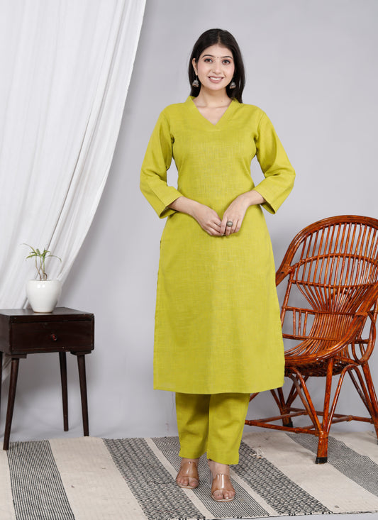 Cotton Slub Kurta Pant Set