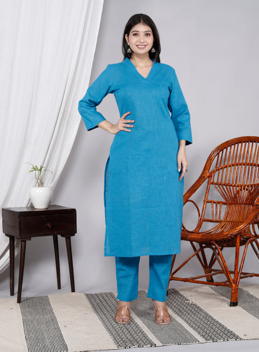 Cotton Slub Kurta Pant Set