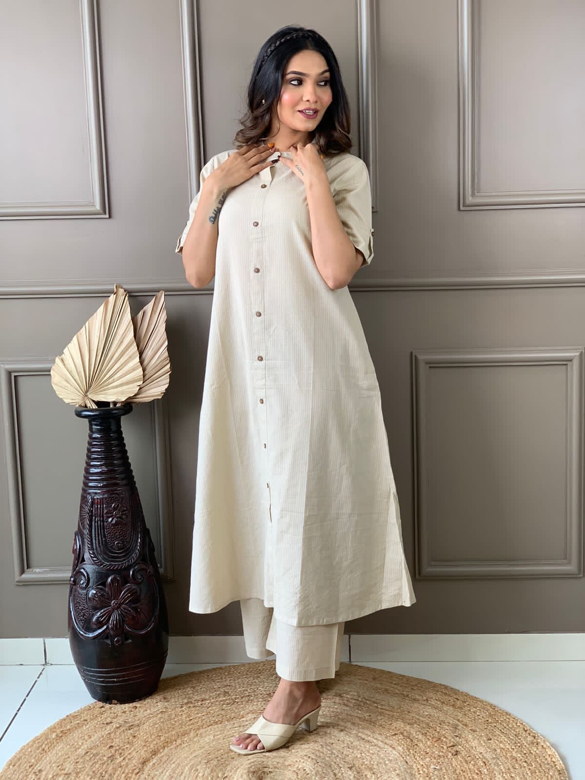 Pearl Bush Katha Cotton Kurta and Palazzo Set