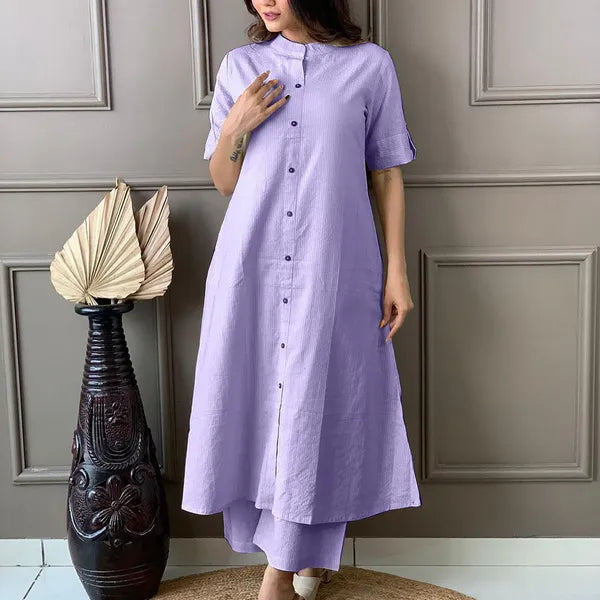 Levender Khadi Cotton Ethnic Kurta-and Pant Set For Women