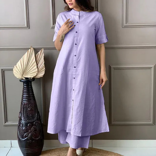 Levender Khadi Cotton Ethnic Kurta-and Pant Set For Women