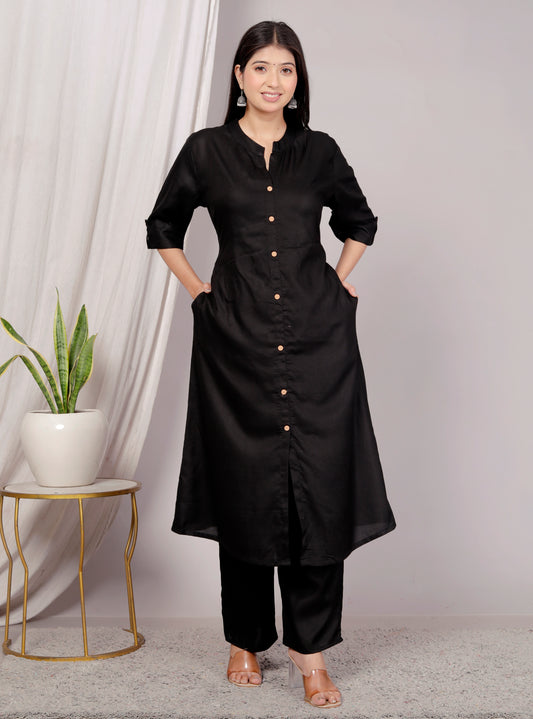 Plain Black Kurta Palazzo Set