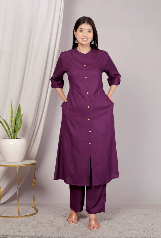 Wine Plain Kurta Palazzo Set